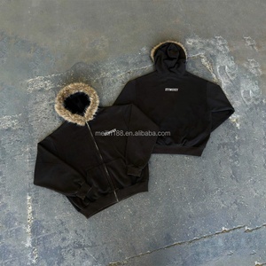 Custom Wholesale Luxury Faux Fur Hoodie <b>Zip</b> <b>up</b> <b>Jackets</b> for Men 100% Cotton French Terry Fur Hoodies Design Manufacturer - Product Image 1