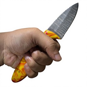 Couteau de camping à lame fixe en acier Damas avec manche en résine 20 cm - Couteau de survie DIY pour l'extérieur - Product Image 3