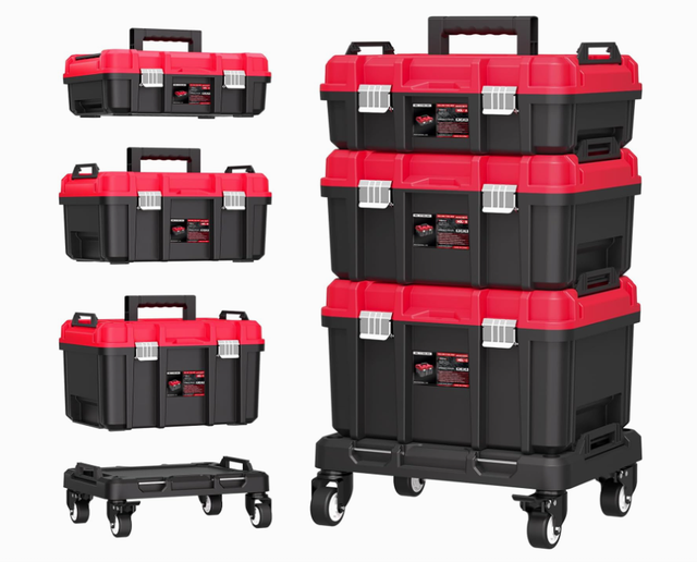 AIRAJ PRO 3-in-1 Rolling Tool Box with Wheels,Stackable Modular Tool Organizer System,17" Portable Waterproof Toolbox on Wheels