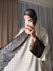 Abito Musulmano Elegante Fatto a Mano in Poliestere con Pois, Nuovo Modello Primavera 2026, Vestito Modesto con Bordo in Pizzo, Stile Ampio <span class=keywords><strong>Abaya</strong></span> per Donne - Product Image 5