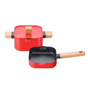 Desilang Miwei Nonstick Cookware Set <b>Square</b> Red Frying Pan And <b>Pot</b> For Baby Food Preparation - Product Image 4