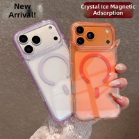 Cocok untuk iPhone 18 Pro Magnetic Anti-drop Phone Case, Anti-slip Edge iPhone 16 Ice Crystal Transparent Protection Cover