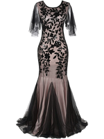 Robe perlée à paillettes avec ensemble d'accessoires des années 1920 robe du fabricant de demi-manches robe de bal en polyester robes de grande taille avec perles