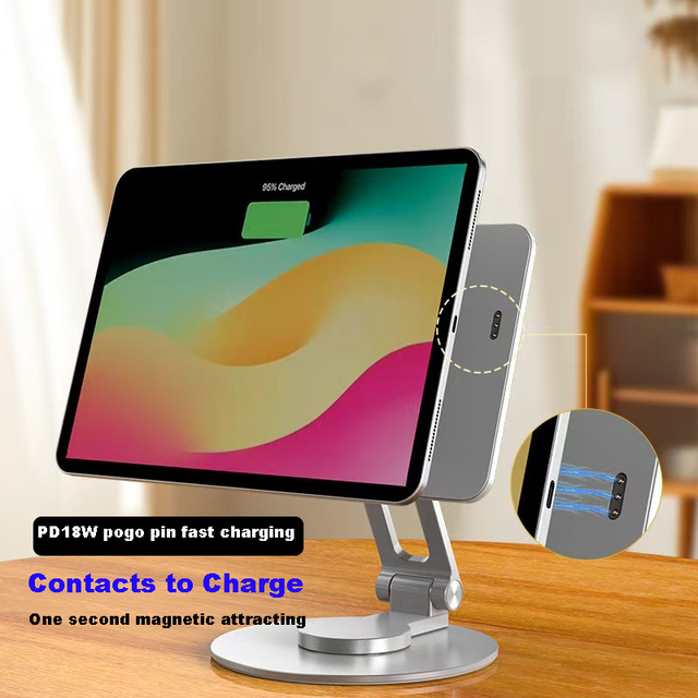 XY Band Aluminum Alloy Foldable 360 Degree Magnetic Wireless Charging Stand for iPad Air 4/5/6/pro 11/13 M4 Tablet PC Stand