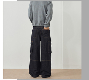 Vaqueros Cargo Unisex de Invierno Estampados Lavados de Pierna Ancha y Ajuste Holgado con Estampado Metálico para Hombre - Product Image 5