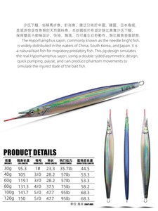 30g-120g Impresión 3D 12T Plantilla de metal de pez aguja con gancho Efecto UV Paso de caída lenta Señuelo de Pesca de Mar Cebo duro Hyporhamphus Sajori - Product Image 6