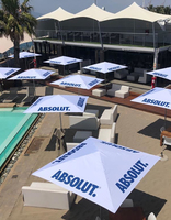 Parasol de marché personnalisé UPF 50+ Protection solaire, base lestée, tissu Oxford imperméable, structure en aluminium, portable pour vendeur ambulant