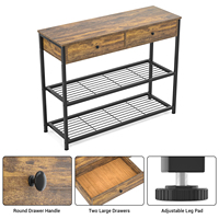 Mesa Consola Estrecha de Estilo Rústico Moderno con 3 Cajones, Madera y Metal Antiguo, MDF, para Sala de Estar, Hotel, Hogar, Granja, Comedor, Taller, Apartamento