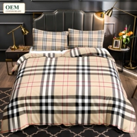 Ensemble de housse de couette et de draps en tissu rayé satiné pour hôtel, 4 pièces, respirant, doux, lavable, en polyester, pour la maison et l'hôtel