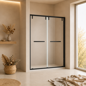 <span class=keywords><strong>Porte</strong></span> <span class=keywords><strong>de</strong></span> <span class=keywords><strong>douche</strong></span> coulissante à cadre noir 47-71 po x 79 po en acier inoxydable avec verre trempé, double panneau, barre <span class=keywords><strong>porte</strong></span>-serviettes et poignée pour salle <span class=keywords><strong>de</strong></span> bain - Product Image 1