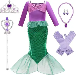 Vestido de fantasia de princesa pequena sereia para meninas, fantasia de festa de aniversário, Halloween, cosplay infantil, 3 a 10 anos