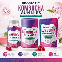 Gummies probiotiques au kombucha pour la santé intestinale, supplément de bien-être digestif, à croquer, végétaliennes, marque privée, fabricant OEM, formule personnalisée