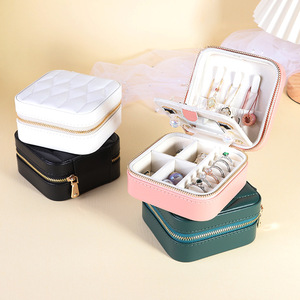 Wholesale Small Travel Square PU Leather Jewelry <b>Box</b> <b>Women</b> Portable Earrings Ring Organizer Case with Mirror - Product Image 3