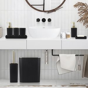 Set Bagno Lusso Nero e Oro 9 Pezzi, Set Accessori Bagno in Plastica Nero e Oro, Dispenser Sapone Nero e Oro, Set Decorazione Bagno per <span class=keywords><strong>Arredamento</strong></span> Casa - Product Image 2