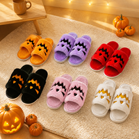 Pantoufles d'intérieur personnalisées avec logo Halloween, à bout ouvert, antidérapantes, semelle TPR, en peluche, chaudes pour l'hiver, multicolores, pour femmes