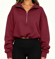 Sweat-shirt oversize à demi-zip pour femme, style Y2K, automne-hiver, mélange polyester-viscose, coupe courte avec cordon de serrage réglable à l'ourlet