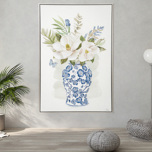 Cornice in tela dipinta a fiori in stile tradizionale cinese pittura floreale in porcellana bianca e blu per decorazioni artistiche da parete per interni - Product Image 3