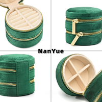 Boîte à bijoux ronde de voyage en velours, double couche, avec fermeture éclair, portable, organisateur de bijoux, étui personnalisé avec logo, emballage pour bijoux