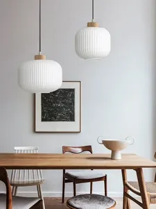 Luminaire en verre blanc, décoration intérieure, cuisine, chambre à coucher, salle à manger, lampes suspendues nordiques en bois - Product Image 4