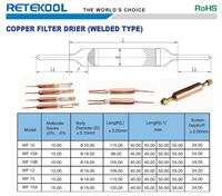 Filtre déshydrateur en cuivre avec raccordement pour tube en cuivre ou vanne d'accès