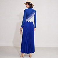 Robe plissée Miyake à manches longues et col rabattu, couleur dégradée, ornée de strass, tendance et livrée rapidement pour femmes
