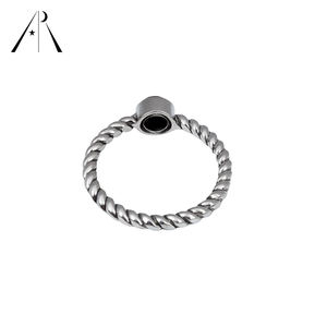 Anillo Pequeño Redondo de Piedra de Ágata Negra, Anillo Clásico Informal de Plata de Ley 925 - Product Image 6