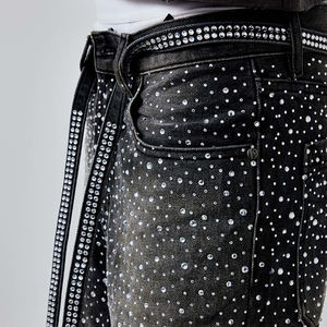 بنطلون جينز رجالي واسع الساق مستقيم مزين بالكامل بالأحجار اللامعة بتصميم عتيق فاخر وعلامة تجارية خاصة من الشركة المصنعة - Product Image 5