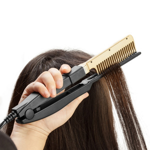 Hair Straightener Comb Gold V-Shaped Styling Tool For Straight And Curly Hair Wired Fast Heating - Product Image 2