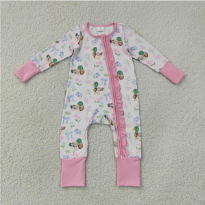 Combinaison imprimée canard pour bébés filles, manches longues, fermeture éclair, vêtements de nuit à volants pour nourrissons et tout-petits - Product Image 4