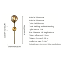 Lampe murale géométrique en verre doré pour salon, chambre à coucher, lumière murale LED moderne avec cadre en métal, luminaire décoratif d'intérieur