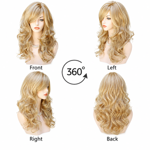Perruque longue ondulée dégradée blond doré, <span class=keywords><strong>frange</strong></span> latérale, résistante à la chaleur, cheveux synthétiques, densité 150%, pour usage quotidien féminin, directement de l'usine - Product Image 4