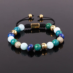 New Fashion 8mm Natural Stone Green Blue Jade <strong>Beads</strong> Custom <strong>Logo</strong> Macrame Braided Women Friendship <strong>Bracelet</strong> - Product Image 1