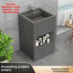 Lavabo Cuadrado de <span class=keywords><strong>Piedra</strong></span> Sinterizada para Baño de Hotel, Diseño Moderno y Minimalista, <span class=keywords><strong>Encimera</strong></span> Integrada Todo en Uno - Product Image 4