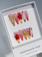 Ongles à presser en acrylique 3D sculptés à la main, dégradé français, pour doigts longs, avec colle