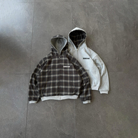 Sudadera con capucha y cremallera 2 en 1, estilo Y2K, personalizada, negra, reversible, a cuadros, de forro polar grueso de 500 g/m², estilo streetwear.