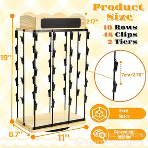 Wooden Rotating Snack Display Rack 10 Rows 48 Clips 2 Tiers <b>Desktop</b> Storage Organizer Multipurpose <b>Shelf</b> - Product Image 1