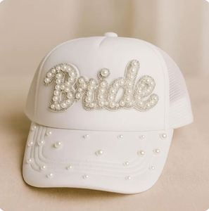 Bridal <b>Shower</b> Gifts Pearl Rhinestone Bride Trucker Hat Bachelorette Party Baseball Cap - Product Image 3