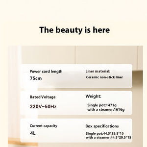 Grande capacité 4L, casserole antiadhésive avec couvercle en verre trempé et cuiseur vapeur pour usage domestique et extérieur, marmite électrique - Product Image 6