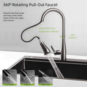 Lavello da <span class=keywords><strong>Cucina</strong></span> Multifunzionale in Acciaio Inox 304 Nano, Quattro Fori, Moderno Nero con Cascata, Vasca Singola, Garanzia 5 Anni - Product Image 4