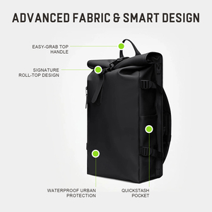 Sac à dos de style nouveau, revêtement PU durable, imperméable, grande capacité, design à enroulement, portable, randonnée en plein air, camping - Product Image 4