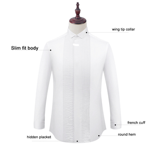 <span class=keywords><strong>Chemise</strong></span> de smoking pour homme à col à revers dissimulé, <span class=keywords><strong>blanche</strong></span>, à plis froncés sur le devant, uniforme avec nœud papillon - Product Image 1