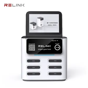 Relink 6 Slots 4G GPS Remote Advertising 8 Inch LCD Screen NFC Pay Cell Phone Charging Station Powerbank Rental Station Kiosk
