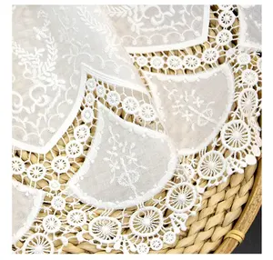 2023 Женская перерабатываемая Волнистая белая кружевная ткань с вышивкой для женского платья кружевная отделка