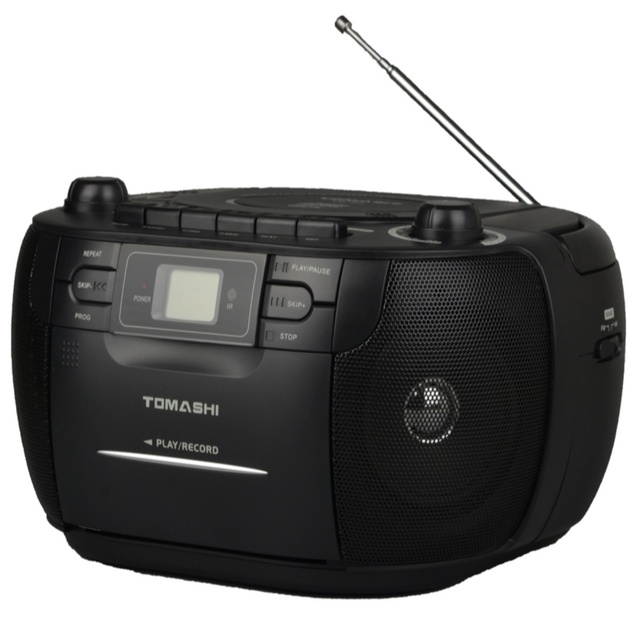 TOMASHI CD-107 Portable Personal Top Loading CD Player Cassette Recorder Radio LED Display USB Port Speaker Black/White 3.5mm
