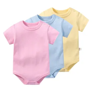 Одежда для маленьких мальчиков Боди с бижутерия с кнопкой защелкой, пижама с коротким рукавом, сплошного цвета, повседневная одежда; Детский Комбинезончик для новорожденных