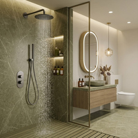 Systèmes de douche encastrés modernes en laiton brossé, thermostatiques, à poignée unique, avec cartouche céramique, pour usage hôtelier, avec pommeau de douche moderne