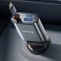 Chargeur de voiture robuste Lamicall PT-47 OEM avec câble rétractable 57W, adaptateur rapide, prise allume-cigare et enrouleur de câble pour téléphone