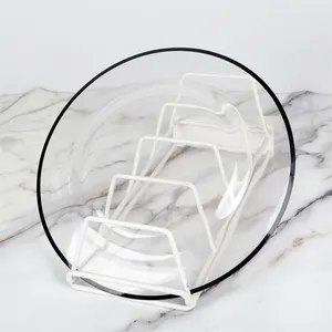 LG210108-3 Wholesale round clear glass charger plate wedding Kitchen & Tabletop black rim cheap chargers for dinner plates