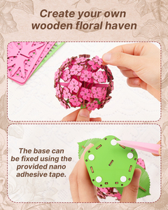 Kit de puzzle 3D en bois à monter soi-même, motif Hortensia en pot, pour décoration de bureau - Product Image 5