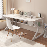 Bureau d'ordinateur moderne en bois massif à hauteur réglable, structure en fer, surface MDF blanc chaud, non pliable, durable, petit format pour salon
